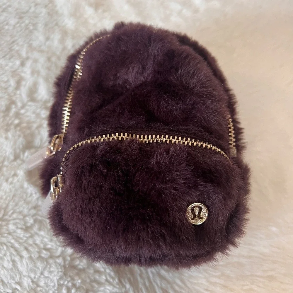Lululemon Everywhere Nano Backpack Plush Fleece Black Plum Gold Womens Accessory